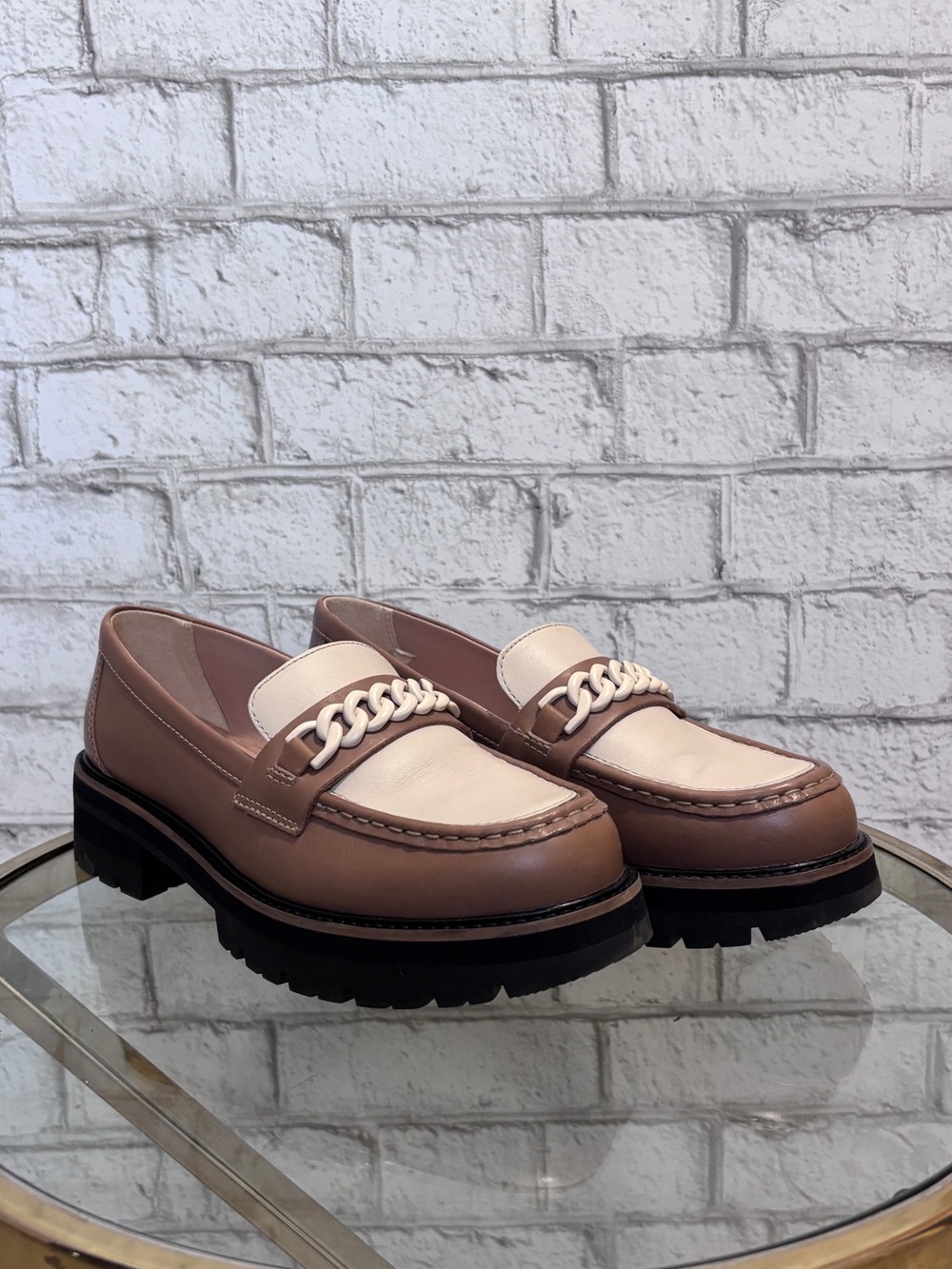 Clarks Two-Tone Chain Loafers in Beige and Brown